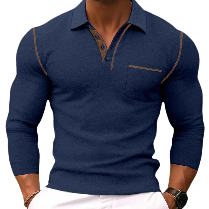 Men's Casual Colorblock Lapel Slim Fit Long Sleeve Polo Shirt 24545515M sold by Manly