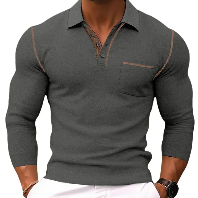 Men's Casual Colorblock Lapel Slim Fit Long Sleeve Polo Shirt 24545515M sold by Manly product image thumbnail 3