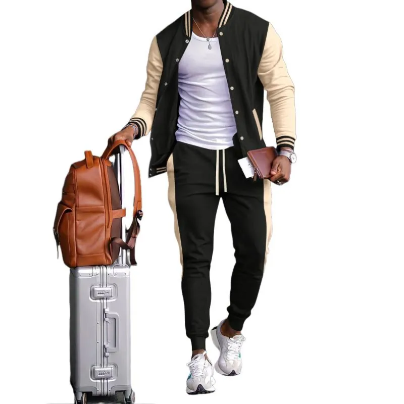 Men's Colorblock Long Sleeve Baseball Jacket Trousers Casual Set 82668446Z made by Manly