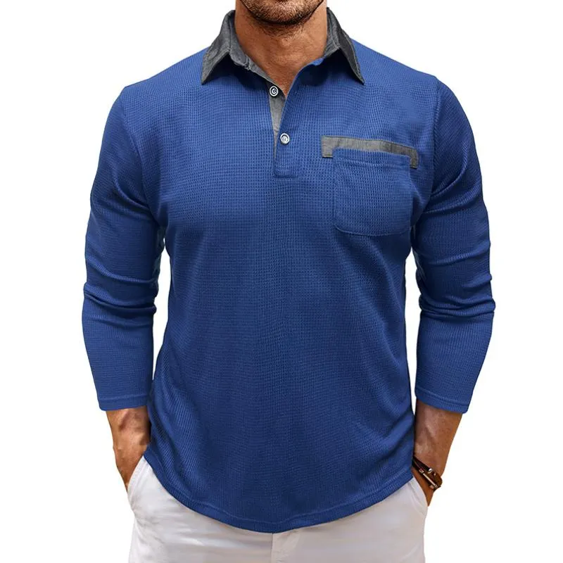 Men's Casual Colorblock Waffle Patch Pocket Slim Fit Long Sleeve Polo Shirt 93489989M sold by Manly