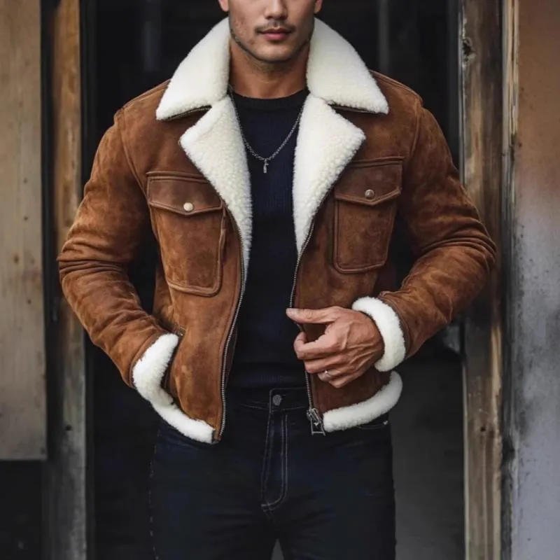 Men's Vintage Suede Lambswool Lined Warm Short Jacket 65712296Y sold by Manly product image thumbnail 2