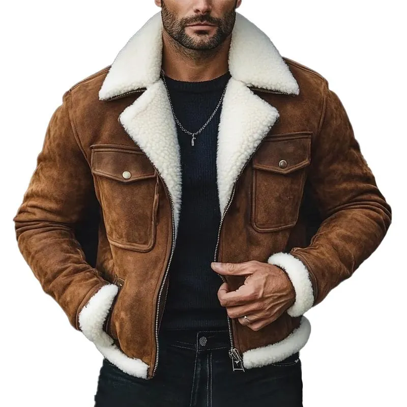 Men's Vintage Suede Lambswool Lined Warm Short Jacket 65712296Y sold by Manly
