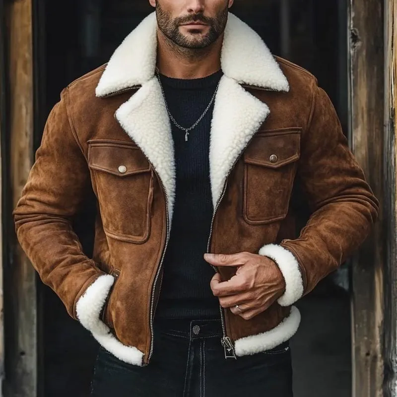 Men's Vintage Suede Lambswool Lined Warm Short Jacket 65712296Y sold by Manly product image thumbnail 3