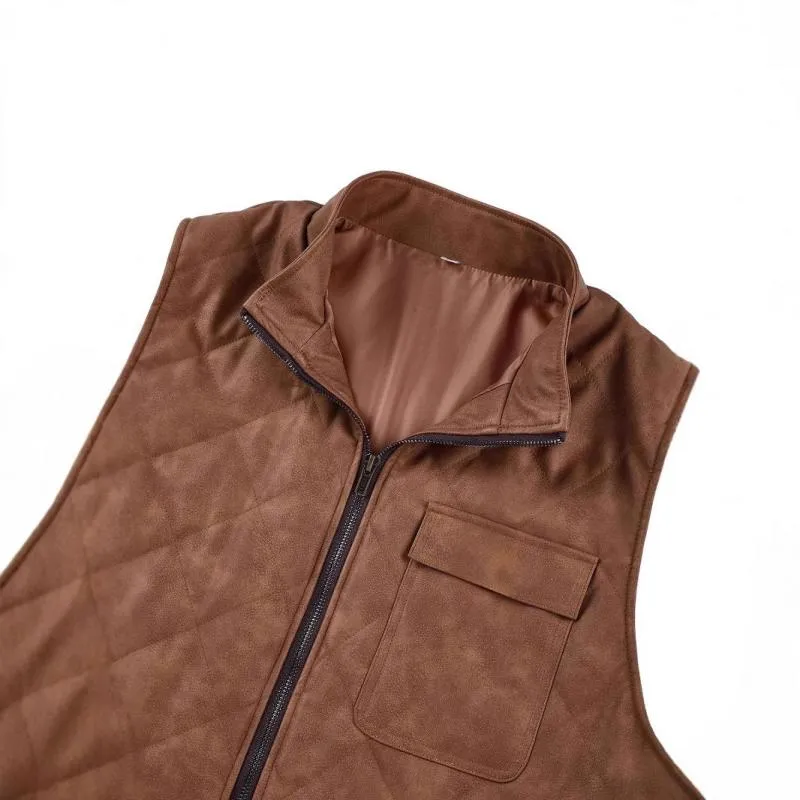 Men's Vintage Quilted Suede Lapel Zipper Vest 19868126Y sold by Manly product image thumbnail 5