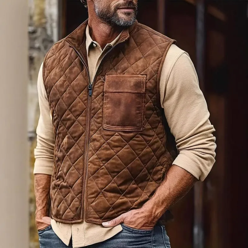 Men's Vintage Quilted Suede Lapel Zipper Vest 19868126Y sold by Manly product image thumbnail 2
