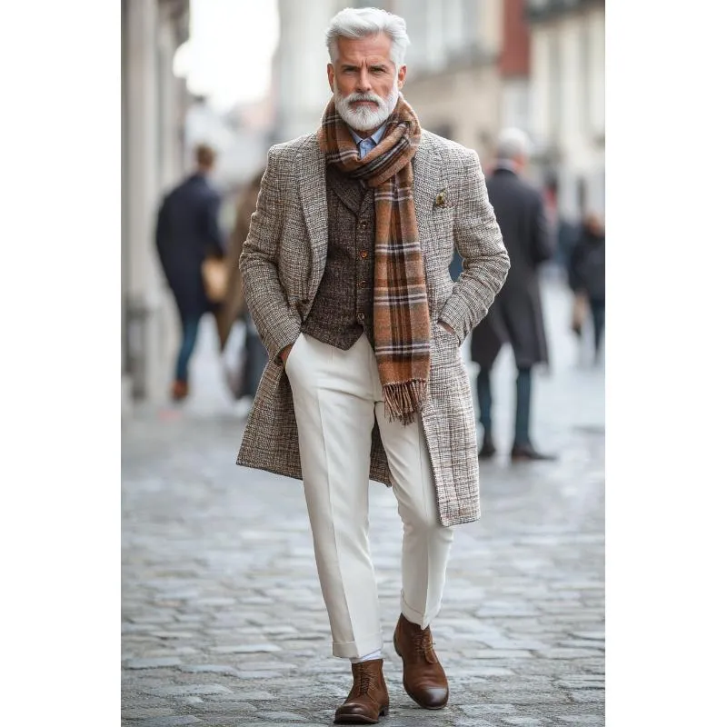 Men's Retro Plaid Printed Woolen Mid-Length Coat 67587715Y sold by Manly product image thumbnail 2