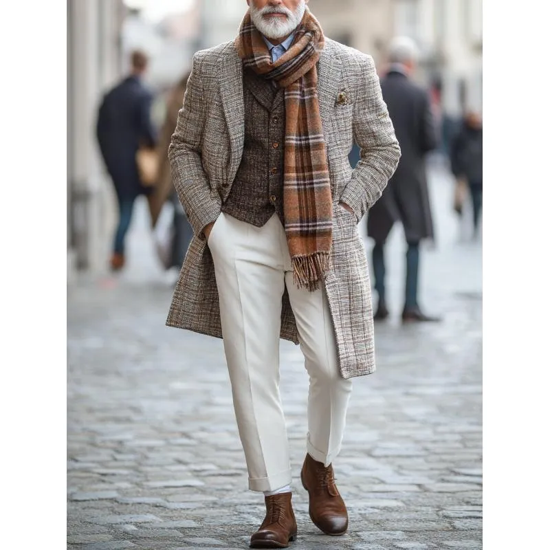 Men's Retro Plaid Printed Woolen Mid-Length Coat 67587715Y sold by Manly product image thumbnail 4