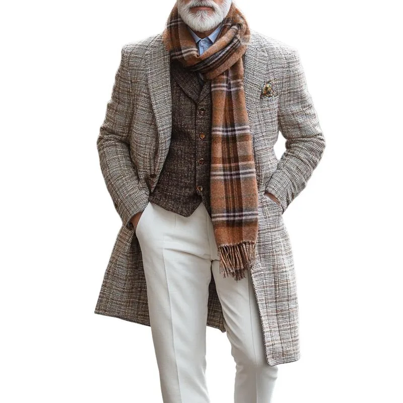 Men's Retro Plaid Printed Woolen Mid-Length Coat 67587715Y sold by Manly