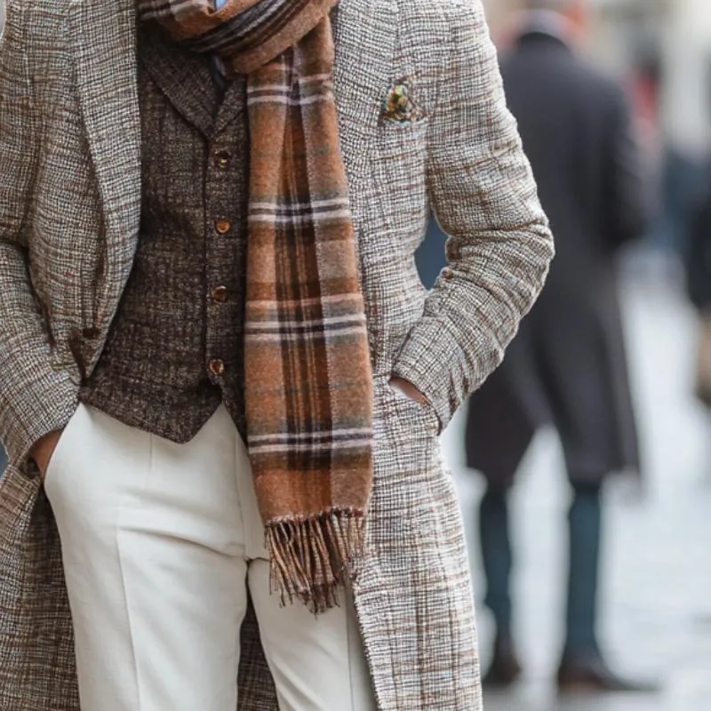 Men's Retro Plaid Printed Woolen Mid-Length Coat 67587715Y sold by Manly product image thumbnail 3