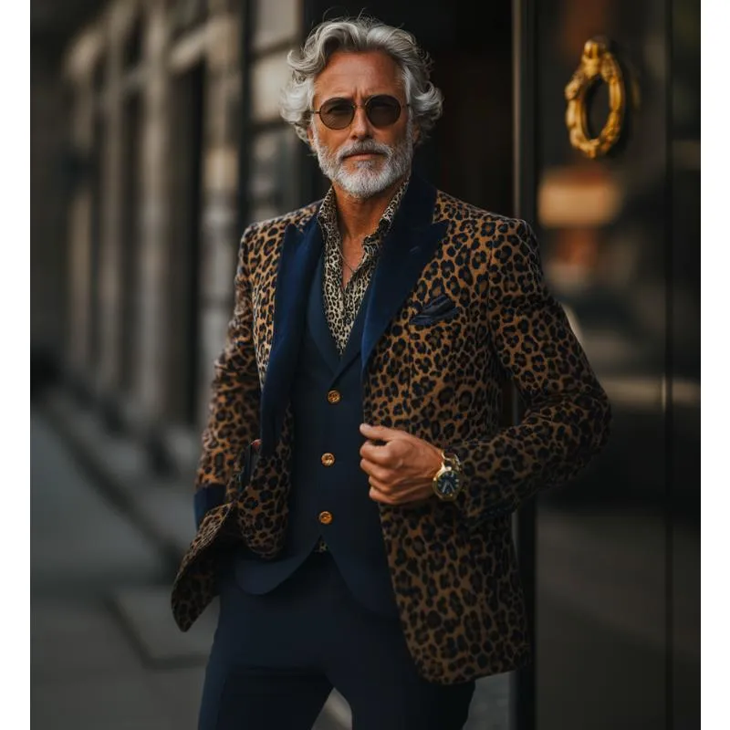 Men's Vintage Suede Leopard Print Color Block Collar Blazer 11415100Y sold by Manly product image thumbnail 4