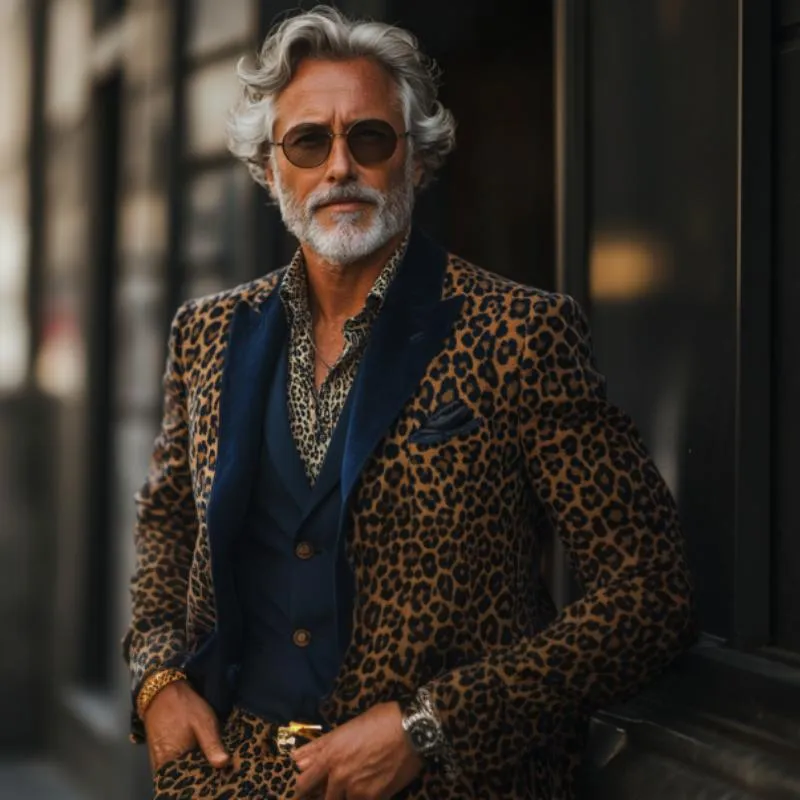 Men's Vintage Suede Leopard Print Color Block Collar Blazer 11415100Y sold by Manly product image thumbnail 3