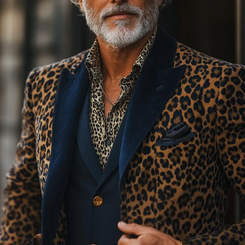 Men's Vintage Suede Leopard Print Color Block Collar Blazer 11415100Y sold by Manly product image thumbnail 2