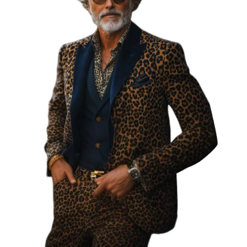 Men's Vintage Suede Leopard Print Color Block Collar Blazer 11415100Y sold by Manly