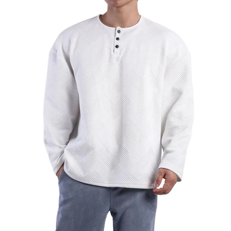 Men's Solid Color Textured Henley Collar Long Sleeve T-shirt 50025994Z sold by Manly