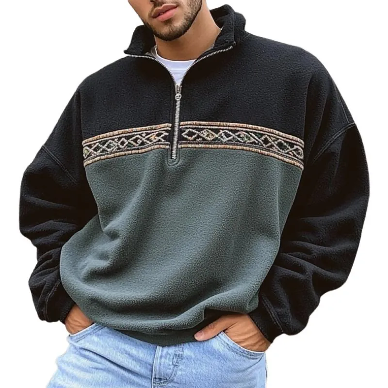 Men's Vintage Colorblock Loose  Polar Fleece Long Sleeve Sweatshirt 35672071Z sold by Manly