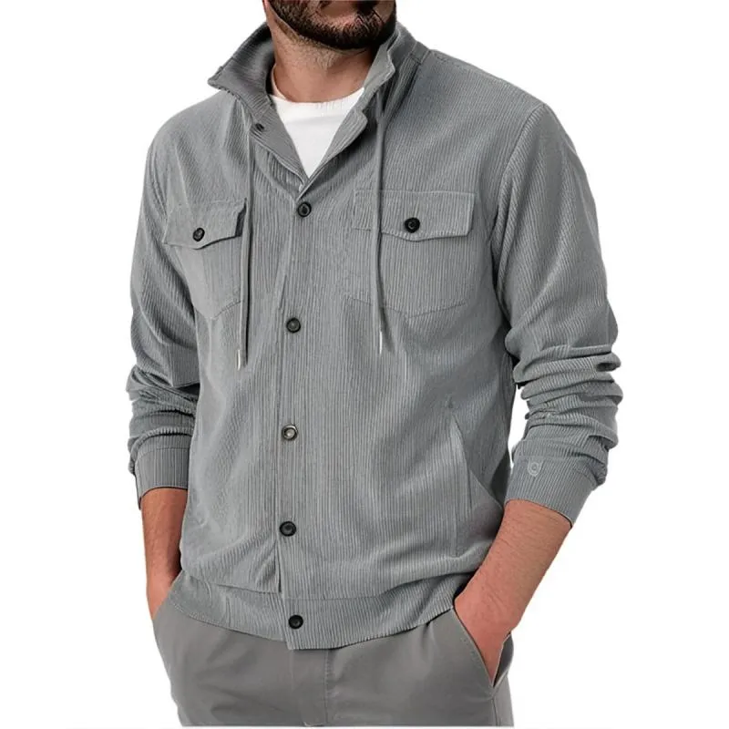 Men's Solid Color Corduroy Lapel Single Breasted Shirt Jacket 24206426Z sold by Manly