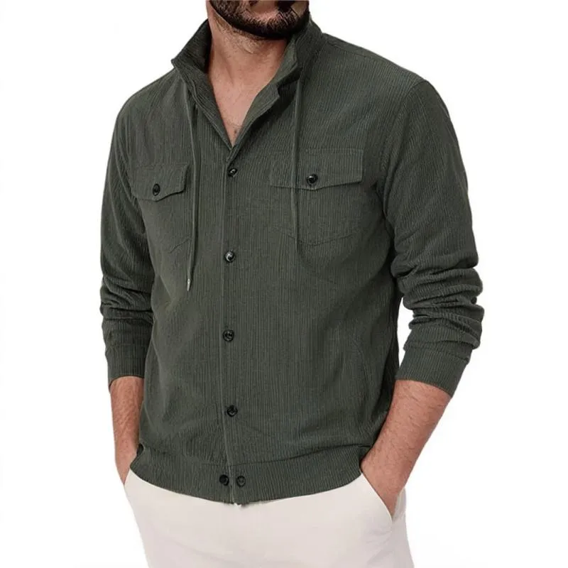 Men's Solid Color Corduroy Lapel Single Breasted Shirt Jacket 24206426Z sold by Manly product image thumbnail 5