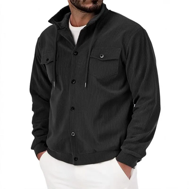 Men's Solid Color Corduroy Lapel Single Breasted Shirt Jacket 24206426Z sold by Manly product image thumbnail 4