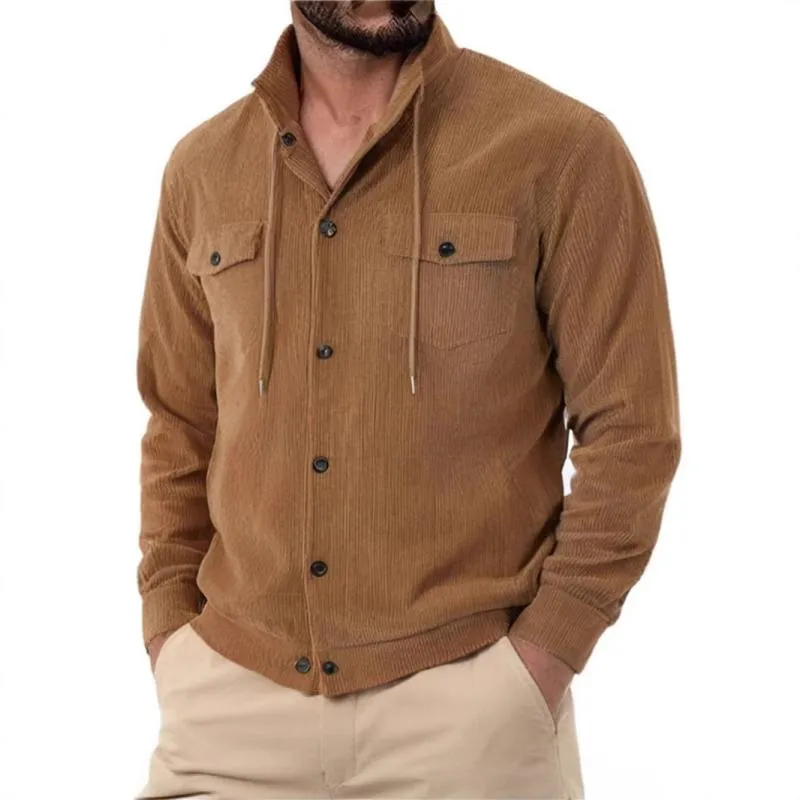 Men's Solid Color Corduroy Lapel Single Breasted Shirt Jacket 24206426Z sold by Manly product image thumbnail 3
