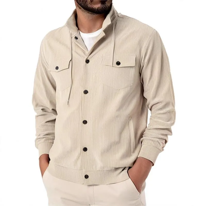 Men's Solid Color Corduroy Lapel Single Breasted Shirt Jacket 24206426Z sold by Manly product image thumbnail 2