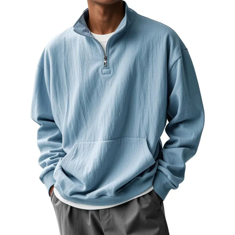 Men's Solid Zipper High Collar Long Sleeve Casual Sweatshirt 97198423Z sold by Manly