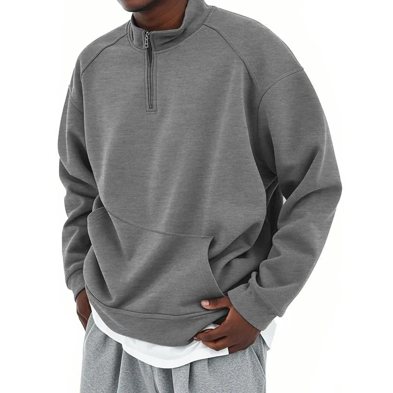 Men's Solid Color Stand Collar Kangaroo Pocket Loose Sweatshirt 93679595Z sold by Manly