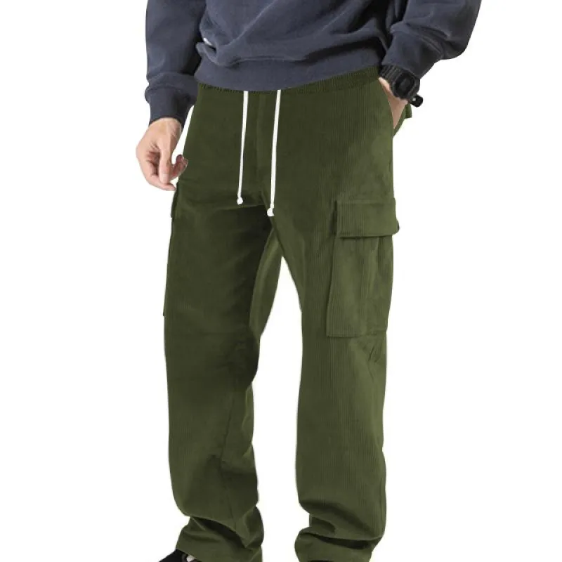 Men's Casual Loose Corduroy Multi-Pocket Straight Pants 47622566K sold by Manly