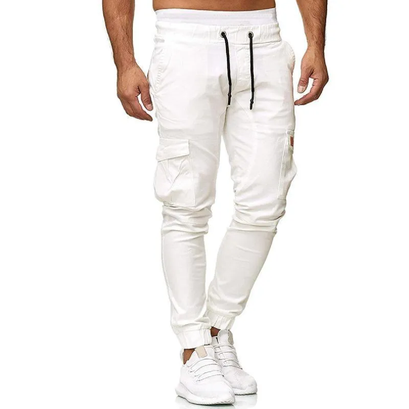 Men's Casual Drawstring Waistband Cuffs Multi-pocket  Overalls 16431675K sold by Manly