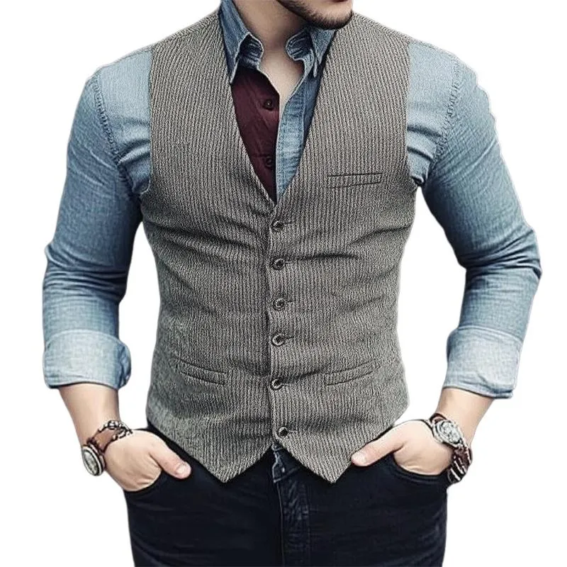 Men's Grey Corduroy Single Breasted Vest 23229823U sold by Manly