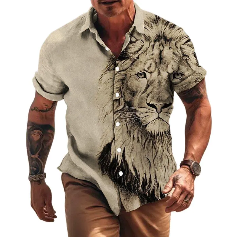 Men's Tiger Print Lapel Short Sleeve Shirt 00275490U sold by Manly