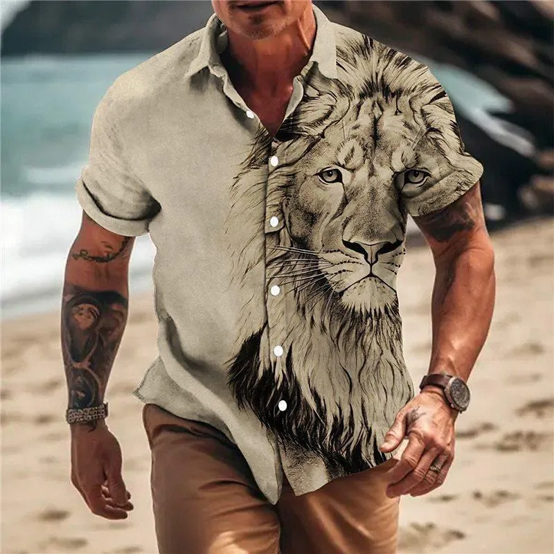 Men's Tiger Print Lapel Short Sleeve Shirt 00275490U sold by Manly product image thumbnail 2