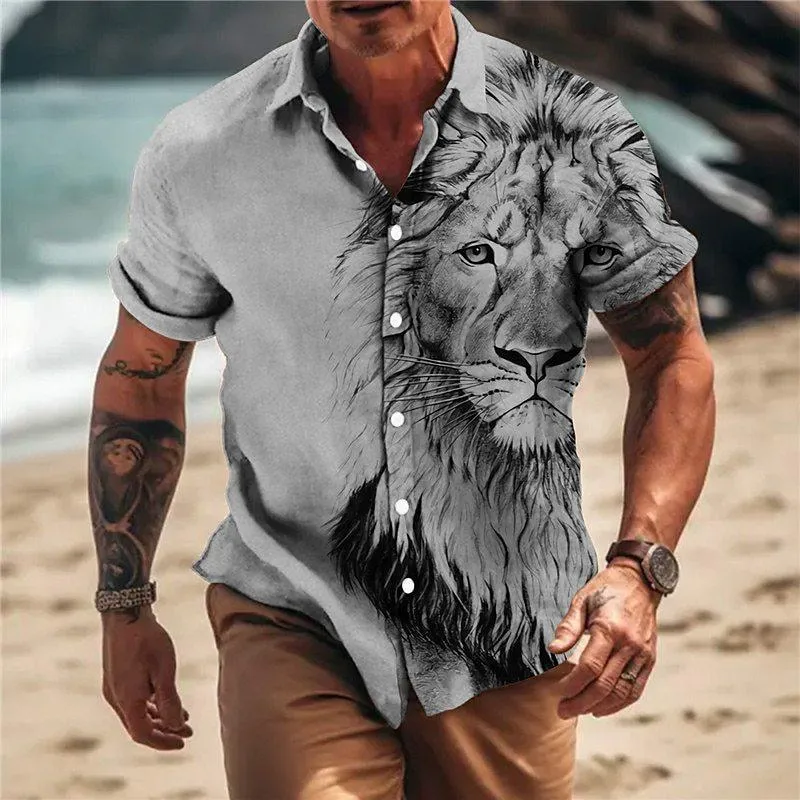 Men's Tiger Print Lapel Short Sleeve Shirt 00275490U sold by Manly product image thumbnail 4