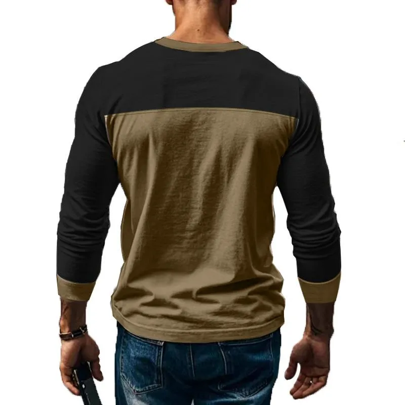 Men's Slim Fit Long Sleeve Paneled Bottoming Henley T-Shirt 88312026X sold by Manly product image thumbnail 5