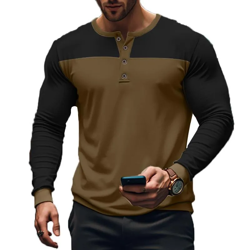 Men's Slim Fit Long Sleeve Paneled Bottoming Henley T-Shirt 88312026X sold by Manly product image thumbnail 2
