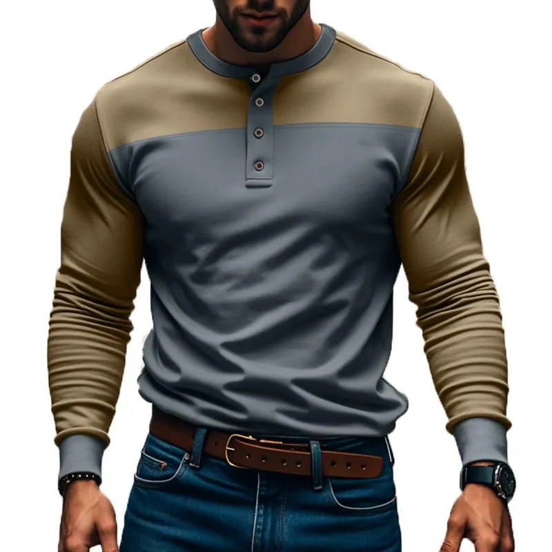 Men's Slim Fit Long Sleeve Paneled Bottoming Henley T-Shirt 88312026X sold by Manly product image thumbnail 3