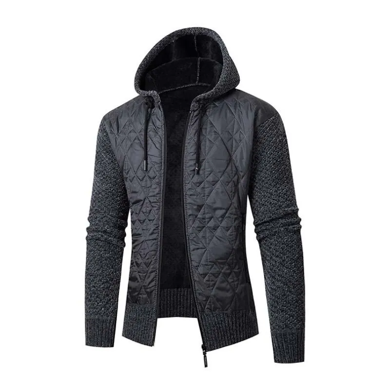 Men's Retro Classic Casual Plus Velvet Hooded Zipper Knitted Jacket 20152645K sold by Manly