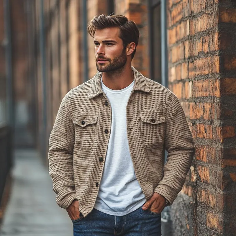 Men's Casual Knit Lapel Flap Pocket Single Breasted Shirt Cardigan 45599551M sold by Manly product image thumbnail 3