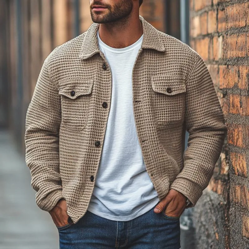 Men's Casual Knit Lapel Flap Pocket Single Breasted Shirt Cardigan 45599551M sold by Manly product image thumbnail 2