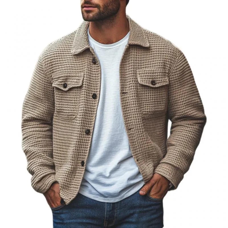 Men's Casual Knit Lapel Flap Pocket Single Breasted Shirt Cardigan 45599551M sold by Manly
