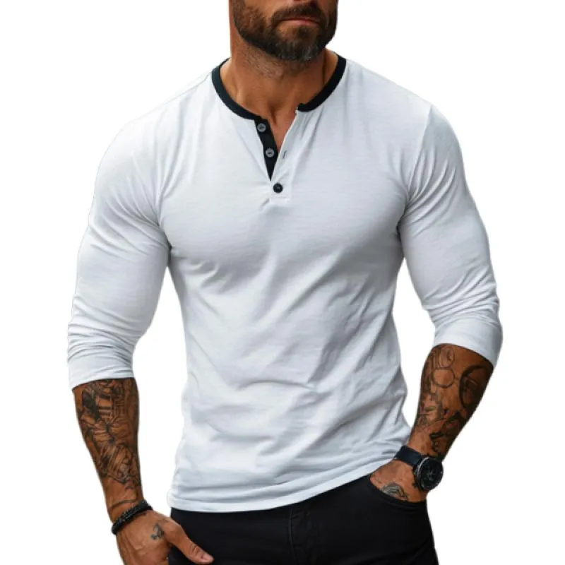 Men's Casual Cotton Blend Contrast Color Henley Collar Slim Fit T-Shirt 32967046M sold by Manly
