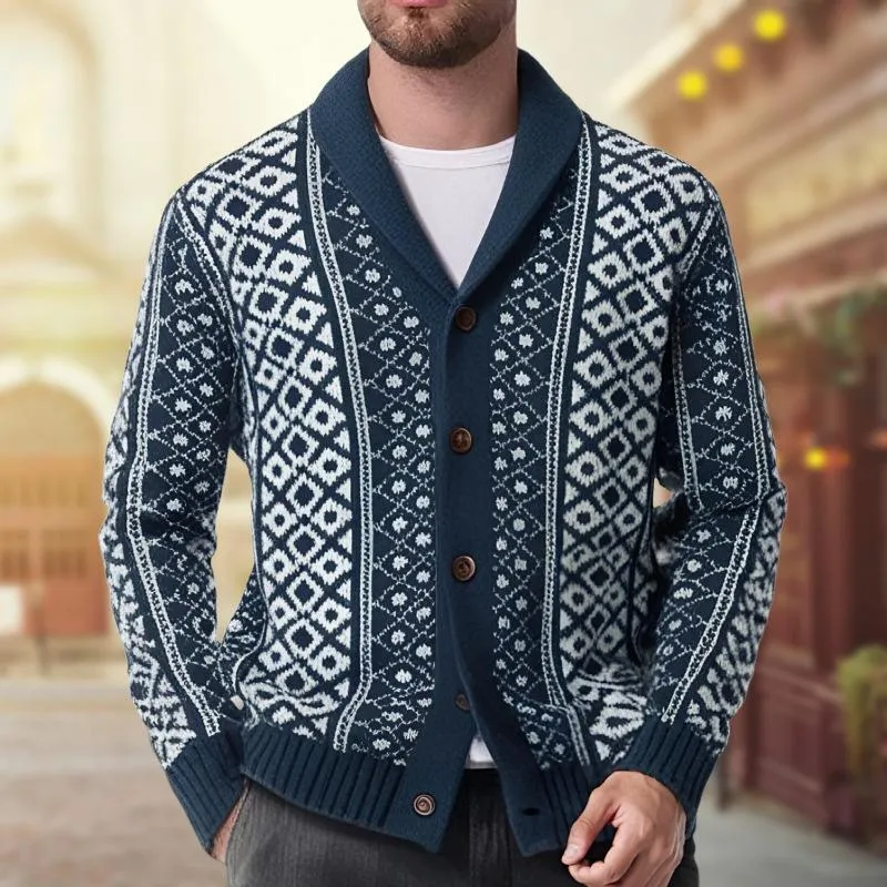 Men's Vintage Jacquard Shawl Collar Single Breasted Knit Cardigan 28838853M sold by Manly product image thumbnail 3