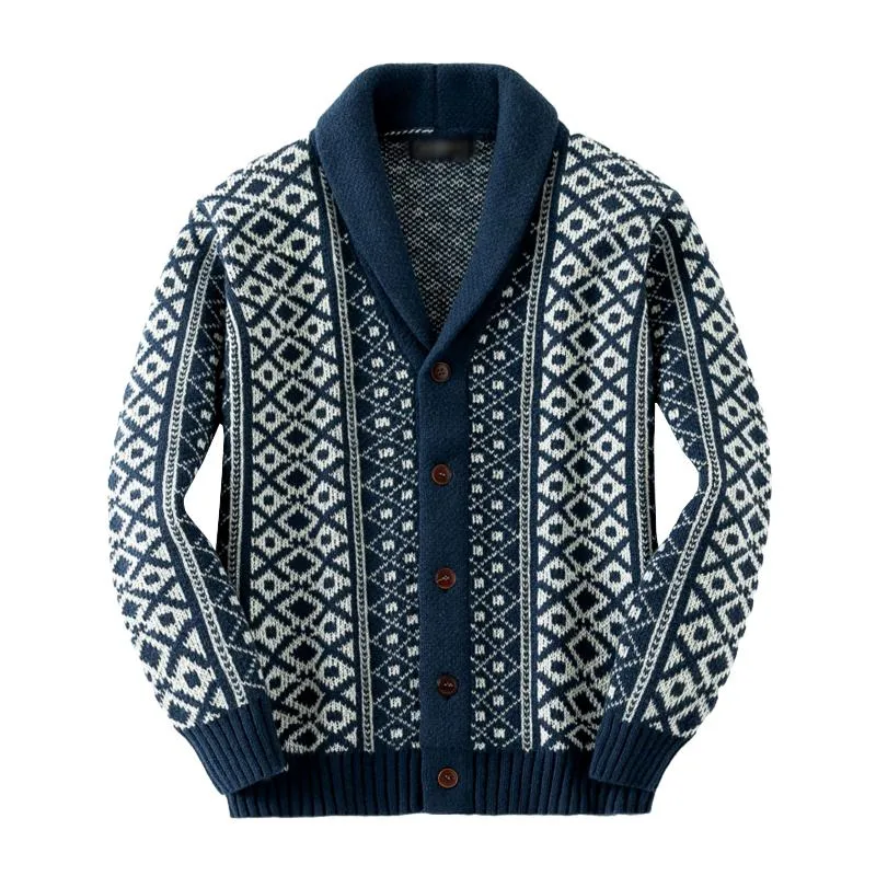 Men's Vintage Jacquard Shawl Collar Single Breasted Knit Cardigan 28838853M sold by Manly