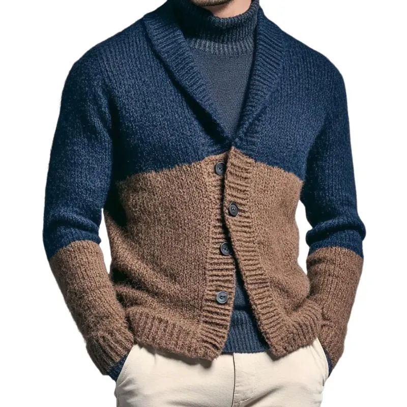 Men's Retro Casual Colorblock Knitted Cardigan 62638572TO sold by Manly