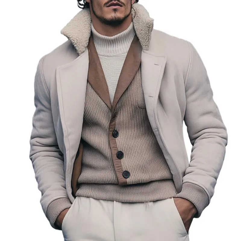 Men's Vintage Casual Suede Fur Collar Button Jacket 06536868TO sold by Manly