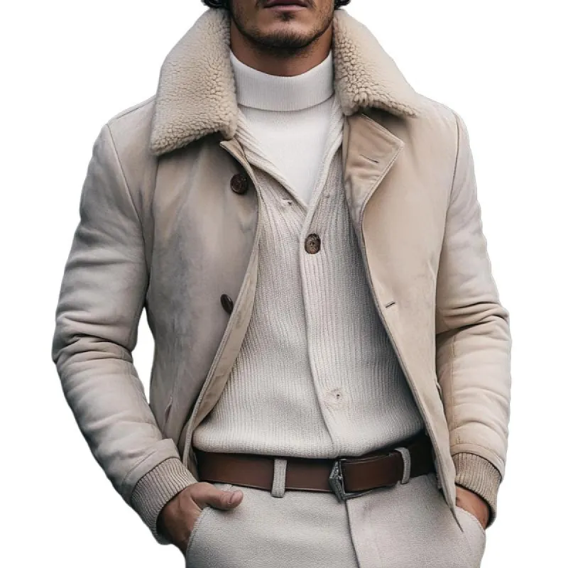 Men's Vintage Casual Suede Fur Collar Button Jacket 20892856TO sold by Manly