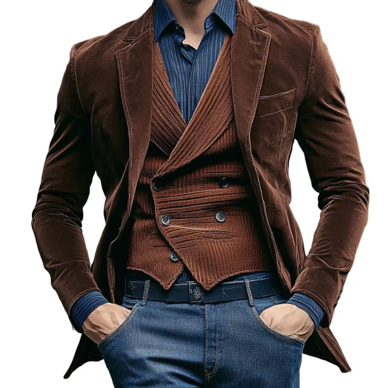 Men's Vintage Casual Solid Velvet Single Breasted Blazer 39423117TO sold by Manly