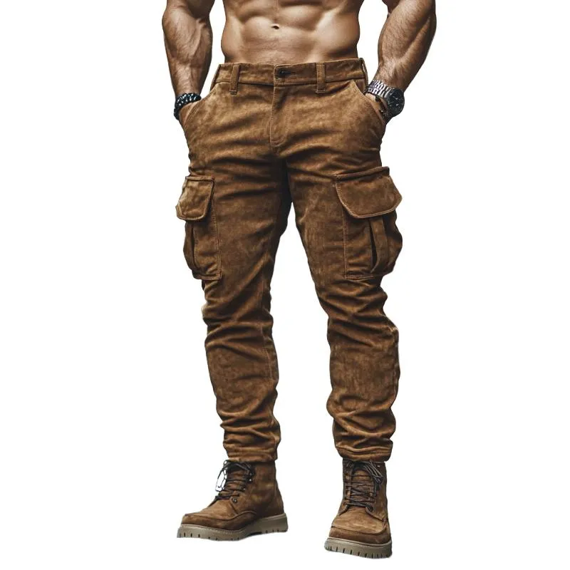 Men's Vintage Casual Solid Suede Pocket Pants 62637384TO sold by Manly
