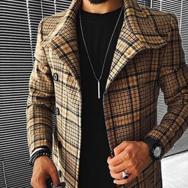 Men's Plaid Print Lapel Single Breasted Coat 07804648X sold by Manly product image thumbnail 3