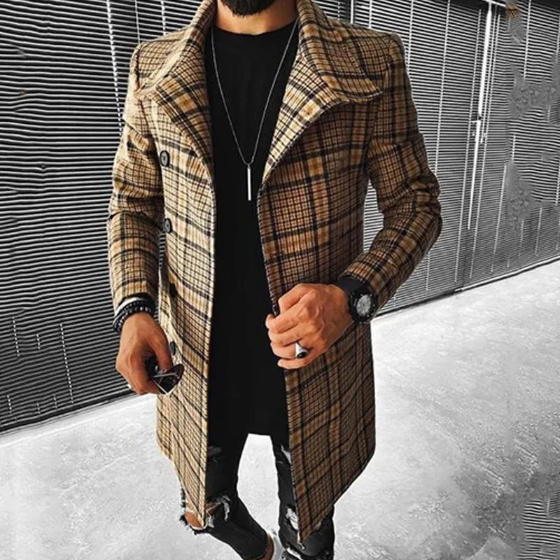 Men's Plaid Print Lapel Single Breasted Coat 07804648X sold by Manly product image thumbnail 2