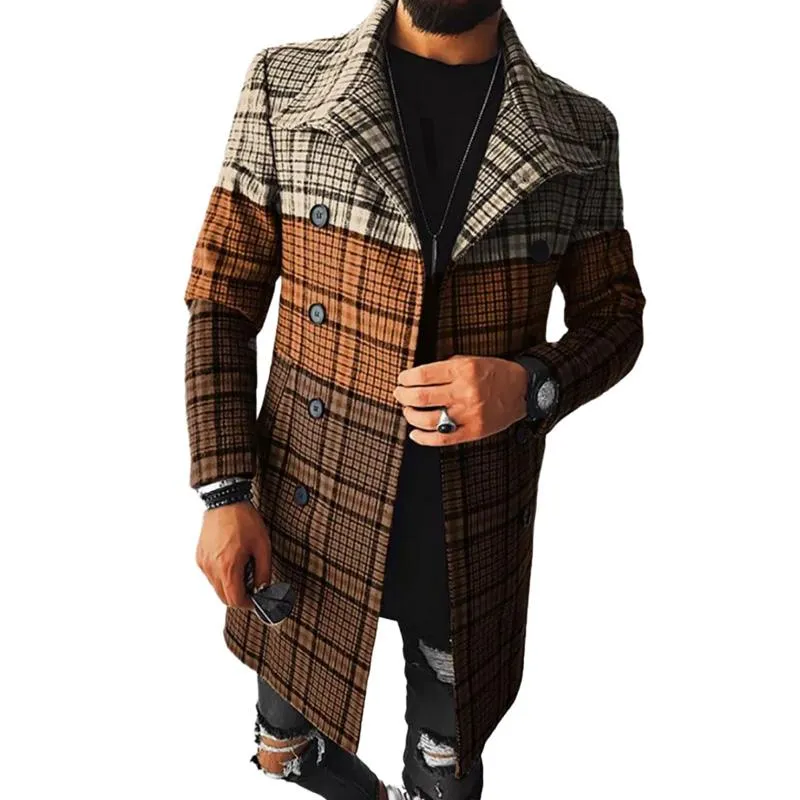 Men's Plaid Print Lapel Single Breasted Coat 07804648X sold by Manly